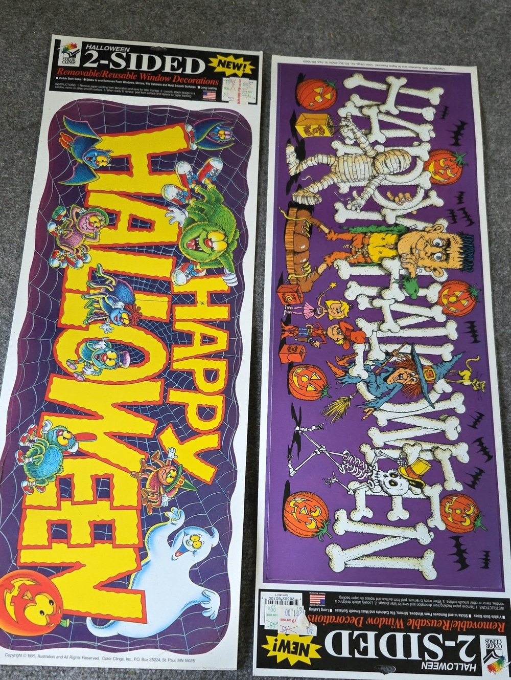 Vintage Halloween Window Decorations - Purple & Yellow 2-Sided Party Decor